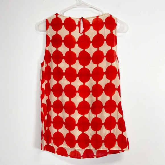 Maeve Anthropologie Blouse Womens Size 6 Red Ivory Geometric Draped Top Silk - Picture 2 of 8